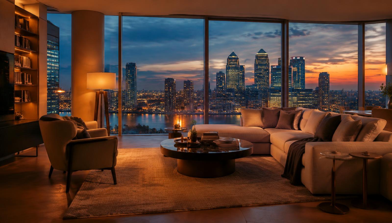 Luxury London apartment at dusk